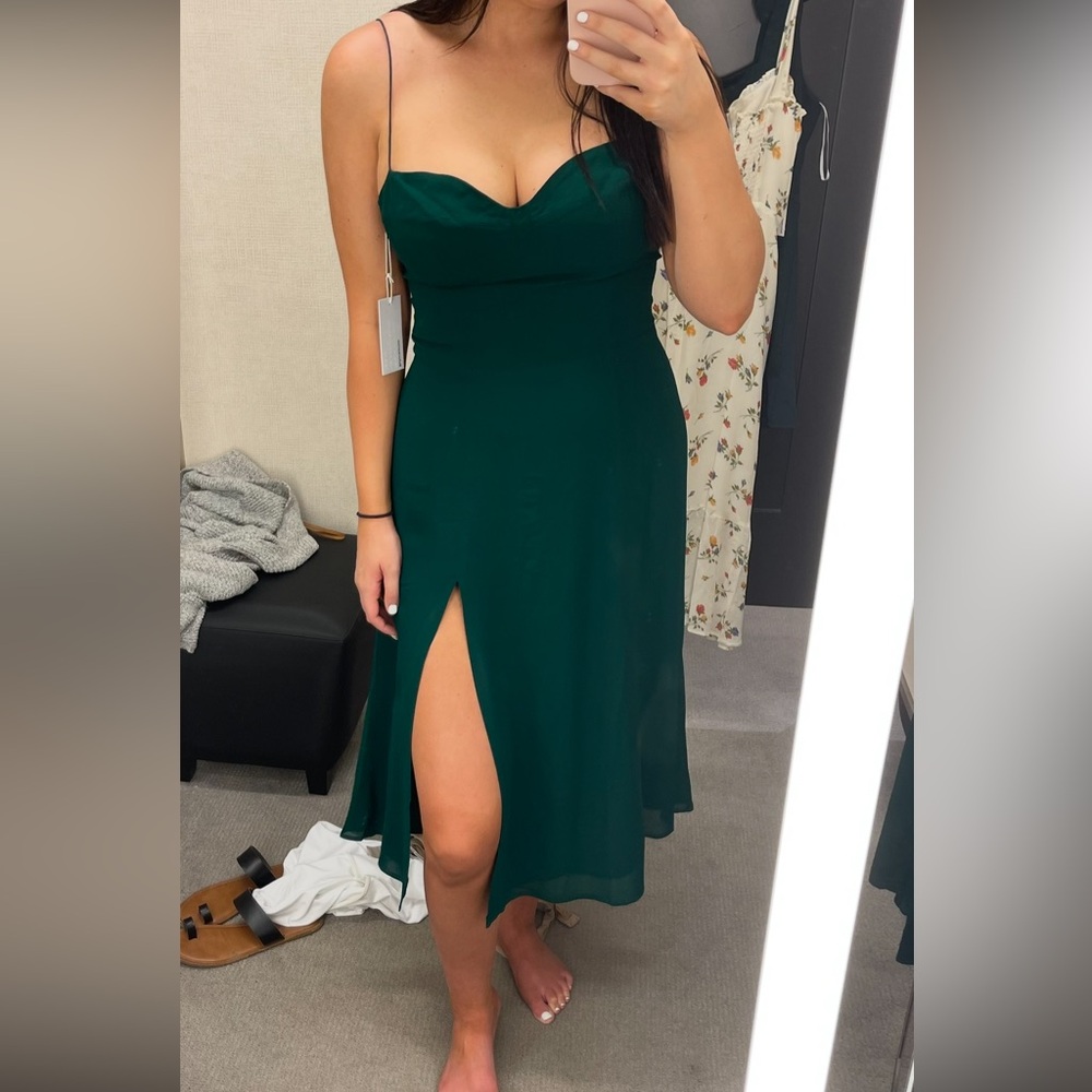 Reformation Green Kourtney Midi Dress with Sweetheart Neckline